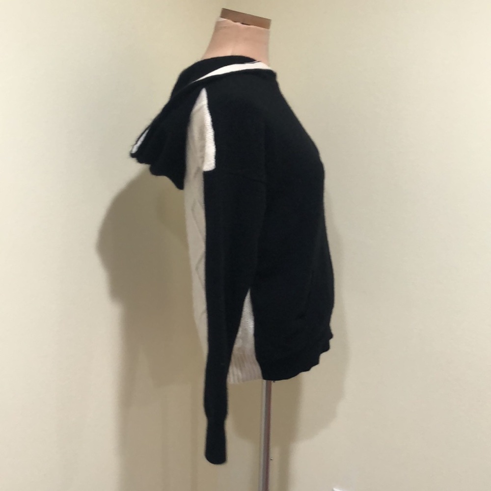 Autumn Cashmere Hooded Sweater Size Medium Black Cream Ecru Cable Knit - Picture 3 of 9